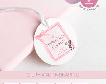 Purim Editable Labels, Mishloach Manos Stickers, Canva Template, Pink Coquette Bow Frame Martini, Shalach Manos, Printable Tags for Gift
