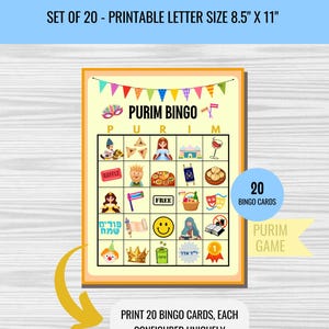 Juego de bingo de Purim (20 cartones de bingo) - Descarga en PDF, imprimible