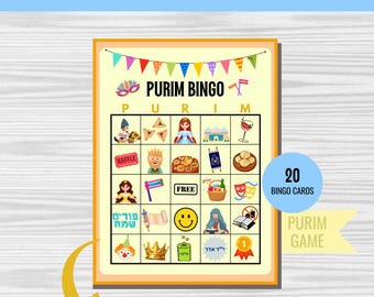 Purim BINGO Game (20 Bingo cards) - PDF Download, Printable