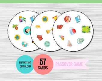 SPOT IT! Passover Edition (57 cards) Printable for Hebrew School, Family, Temple, Dobble Pesach Activity - PDF Download, Digital File