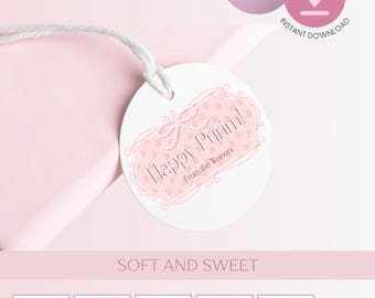 Purim Editable Labels, Mishloach Manos Stickers, Canva Template, Pearl Coquette Bow Frame, Shalach Manos, Printable Tags for Gift