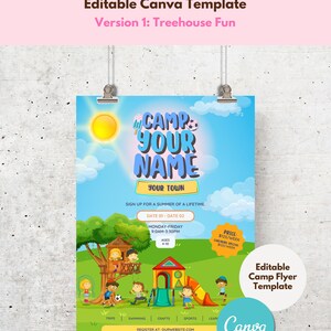 Plantilla editable de Canva para volante de campamento de verano, versión 1: Diversión en la casa del árbol - Para Badic Canva y Canva Pro
