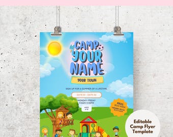 Summer Camp Flyer Editable Canva Template, Version 1: Treehouse Fun - For Badic Canva and Canva Pro