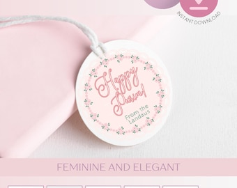 Purim Editable Labels, Mishloach Manos Stickers, Canva Template, Floral Circle Frame, Shalach Manos, Printable Tags for Gift, Round, Square