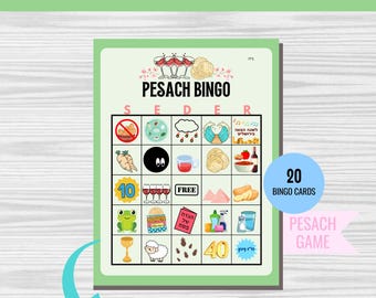Pesach Bingo Game (20 cards) Printable for Hebrew School, Family, Temple, Chabad House Activity, Passover Game, PDF Download,  Digital File