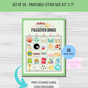 Bingo de Pésaj (Juego de bingo de 20 cartas) Imprimible para la escuela, la familia, el templo, la actividad de la Casa de Jabad, juego de Pésaj - Descarga PDF, archivo digital