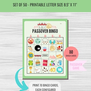 Passover Bingo (50 Bingo card game) Printable for Hebrew School, Family, Temple, Pesach Activity - PDF Download, Printable Digital File