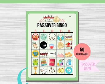 Passover Bingo (50 Bingo card game) Printable for Hebrew School, Family, Temple, Pesach Activity - PDF Download, Printable Digital File