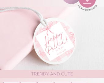 Purim Editable Labels, Mishloach Manos Stickers, Canva Template, Pink Coquette Labels, Shalach Manos, Printable Tags for Gift, Round, Square
