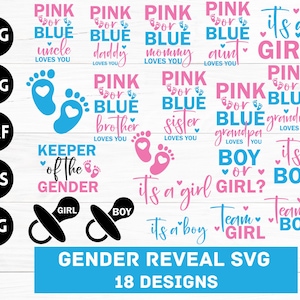 Sexe révèlent rose ou bleu tante oncle maman papa grand-mère grand-père frère soeur chemise assortie lot SVG pour fichiers de coupe Cricut