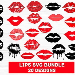 Lippen-Svg-Bundle, Lippen zwar-Svg, Lippen Clipart, Lippen-Silhouette, Lippen-Schnittdateien für Circut, Kuss-Svg, Valentinstag-Svg, Liebe-Svg, Lippenstift-Svg