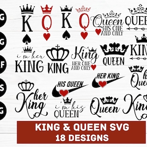 キングとクイーン SVG、Dxf、Jpg、Png、Eps、キング クイーン カット ファイル Cricut シルエット、結婚 SVG、カップル シャツ SVG、カップル SVG、結婚式 SVG