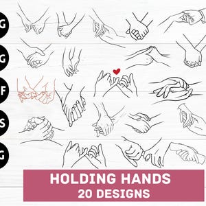Pakiet SVG „Holding Hands”, Pakiet PNG „Holding Hands”, Clipart „Holding Hands”, Sylwetka „Holding Hands”, Pliki SVG do cięcia „Para rąk” dla Cricut