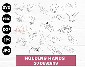Holding Hands SVG Bundle, Holding Hands PNG Bundle, Holding Hands Clipart, Holding Hands Silhouette, Couple Hands SVG Cut Files for Cricut