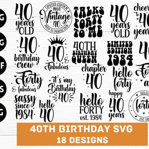 Pacote de 40º aniversário | Svg | Quarenta e fabuloso download digital | É meu aniversário 40 | Presentes de aniversário para ela Svg | Presente de 40º aniversário