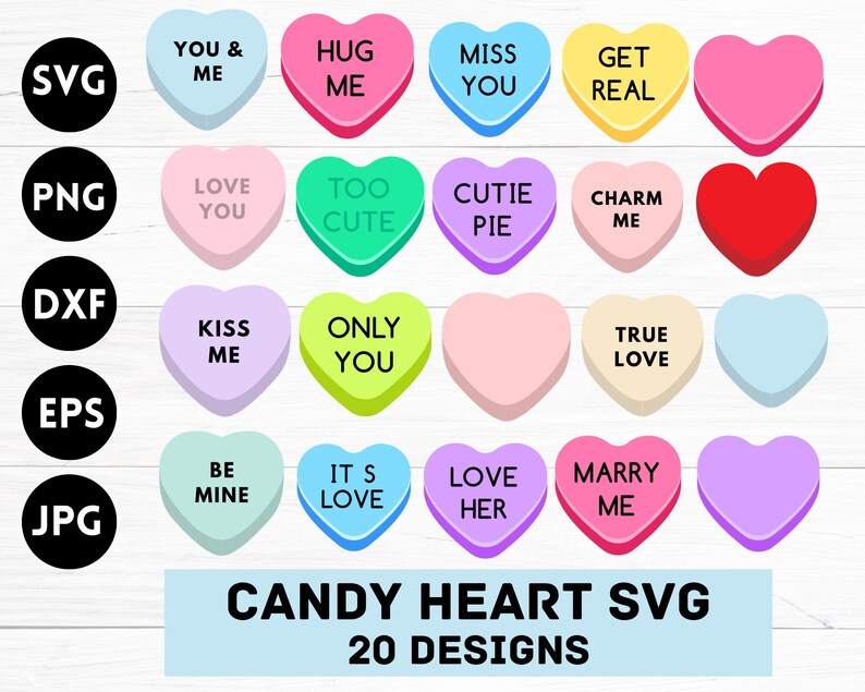 Candy Heart SVG - Candy Hearts Png - Valentine Hearts Svg - Candy Heart ...