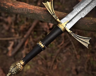 Medieval Handmade Fantasy Sword For Wall Decoration, Custom Made Replica Sword In Damascus Steel, Decorative Unique Sword For Wall Hanging.