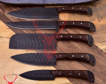 Damascus Chef Set Of 5 Piece's ,Custom Handmade Chef Set , Handmade Damascus Chef Set ,Personalized Gift For Mother , mother day gift.