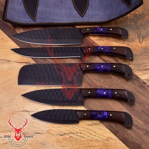 Damascus Chef Set Of 5 Piece&#39;s ,Custom Handmade Chef Set , Handmade Damascus Chef Set ,Personalized Gift For Mother , mother day gift.