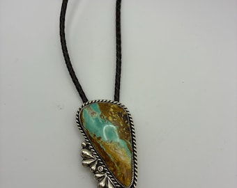 24” Leather Code Bolo with Sterling & Turquoise Southwestern Bolo Tie