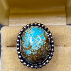 Size 7 BIG Handmade BOHO rare natural Pilot Mountain American turquoise Sterling Silver Ring