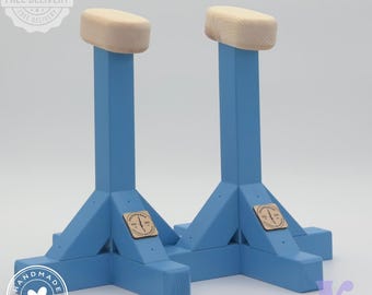 Bastones para hacer el pino / Equipo de gimnasia / Barras para hacer el pino y paralelas de madera / Bloques de gimnasia / Entrenamiento de calistenia / Gimnasio en casa azul
