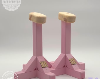 Bastones para hacer el pino / Equipo de gimnasia / Barras para hacer el pino y paralelas de madera / Bloques de gimnasia / Entrenamiento de calistenia / Gimnasio en casa rosa
