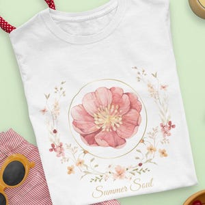 花柄Tシャツ/ボタニカルガーデナーシャツ/女性用ボヘミアン花柄ガーデンTシャツ/彼女へのギフト/レディースファッションTシャツ/自然愛好家へのギフト、サマーTシャツ