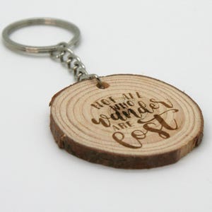 Custom Engraved Wooden Tree Trunk Slice Keychain