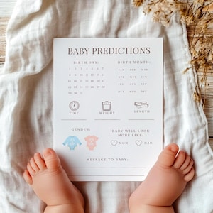 de Jeu de prédiction de baby shower | Activité de baby shower numérique modifiable | Fête de révélation de genre imprimable moderne minimaliste