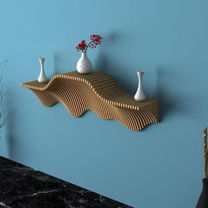Modern Wall Hanging Shelf - Wooden Wall Shelves - Modern Wall Decor for Modern Rooms - Floating Wall Shelf - 3D Printed Organic Wall Decor