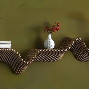 Wood Floating Shelves - Parametric Wall Shelf - Modern Parametric Shelf - Large wall decor - New Design - Living Room and Office Decorations