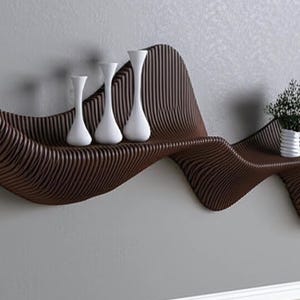 Parametric Wavy Wall Shelf – Handmade Floating Shelf with Custom Color, Modern Wooden Art Shelf for Living Room, Office, or Studio Decor