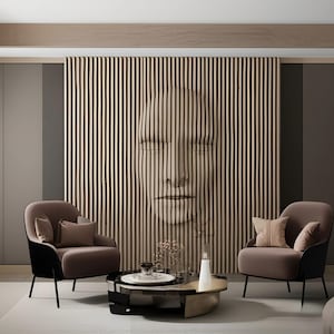 Parametric Wooden Face Wall Art – 3D Wavy Human Face Sculpture – Modern Wood Wall Decor – Large Abstract Statement Piece for Home or Office