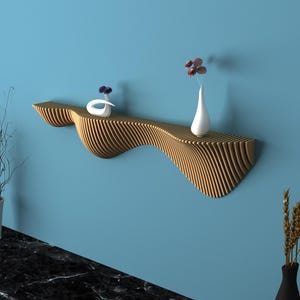 Handcraft Wavy Floating Parametric Wooden Shelf - Live Edge Mid Century Parametric Bookcase - Wall Wood Home Decor - Christmas Gift