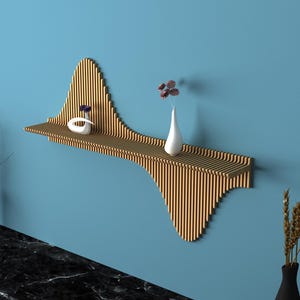 Floating Shelf Parametric Wall Piece - Parametric Wooden Wall Shelves - Parametric Wavy Wooden Wall Decor - Parametric Geometric Shelf