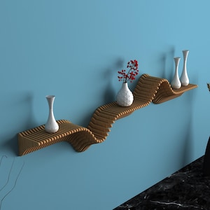 Parametric Floating Shelf - Modern Wooden Wall Wavy Shelf Art - Parametric Wave Wooden Unique Decor - Entryway Shelf Design