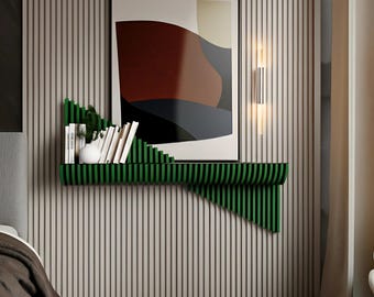 Estante flotante paramétrico hecho a mano: arte moderno de pared de madera