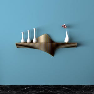 Floating Wall Shelf - Wooden Hanging Geometric Book Shelves - Wood Wall Modern Mounted Handmade Furniture - Curved Living Room Decor