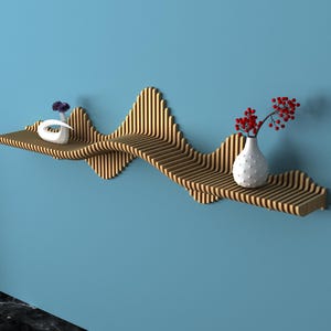 Parametric Wavy Floating Shelf - Wooden Wall Mounted Shelf - Parametric Wooden Wavy Wall Art - Floating Shelf Parametric Wall Unique Decor