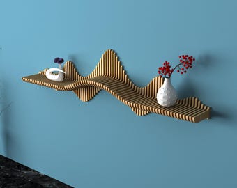 Estante flotante ondulado paramétrico: arte de pared de madera hecho a mano
