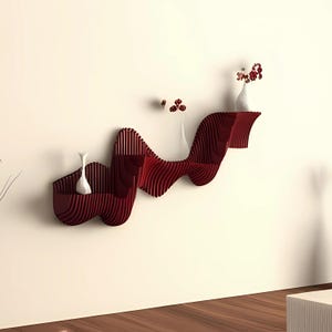 Floating Shelves Wave Decor Parametric Wall Piece - Parametric Floating Shelf Wooden Wavy Wall Art - Parametric Shelves Wooden Wall Mounted