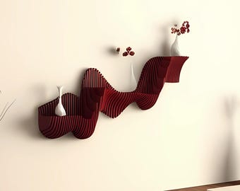 Estante flotante hecho a mano con forma de ola – Decoración de pared paramétrica de madera