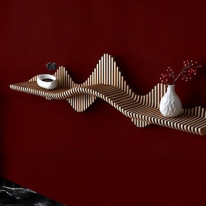 Parametric Wavy Floating Shelf - Wooden Wall Mounted Shelf - Parametric Wooden Wavy Wall Art - Floating Shelf Parametric Wall Unique Decor