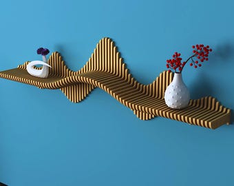 Estante flotante de madera ondulado hecho a mano - Decoración de pared paramétrica