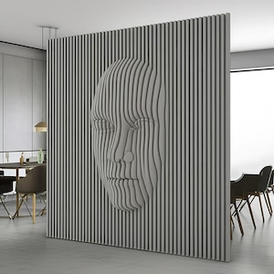 Parametric Wooden Face Wall Art – 3D Wavy Human Face Sculpture – Modern Wood Wall Decor – Large Abstract Statement Piece for Home or Office