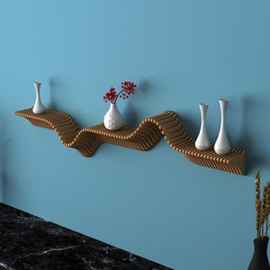 Parametric Wavy Wooden Wall Mounted Shelf - Parametric Wooden Wavy Wall Art - Floating Shelf Parametric Wall Piece - Parametric Shelf