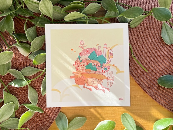 Howls Moving Castle Cute Square Print