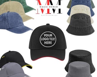 Custom Embroidered Logo or Text Hat | Bucket Hat | Baseball Cap | Company Logo Hat | Custom Business Hat | Branded Merchandise | Sports Logo