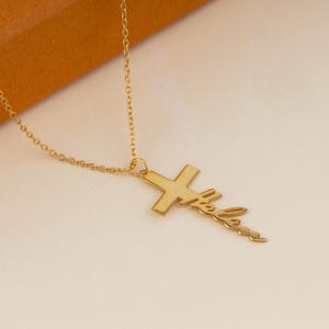 Vertical Personalized Cross Necklace Custom Name Bar Necklace  Engraved Christian Jewelry  Gift for Her  Religious Necklace-mothers day gift